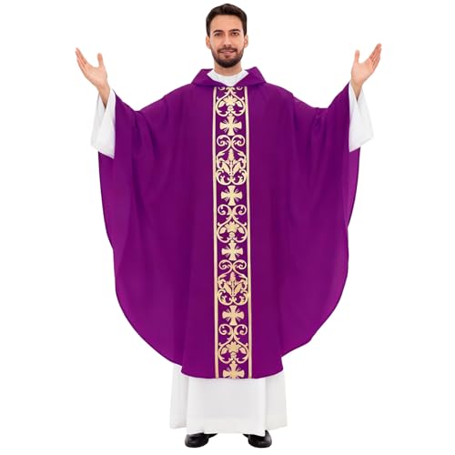 Clergy Vestments Chasuble Cross Robe Priest Cloak Church Mass - color: Purple