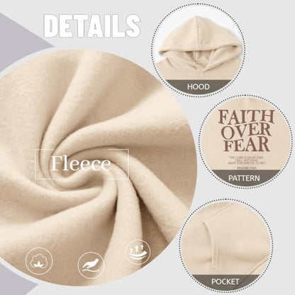 Wrenpies Faith Over Fear Hoodie for Women Christian Jesus Bible Verse Sweatshirt God Religious Oversized Tops - color: Apricot, size: Large