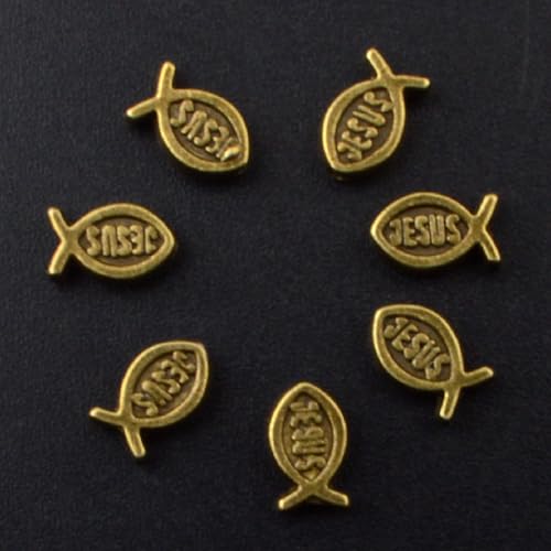 100pcs Jesus Fish Spacer Beads Religious Charm Beads Tibetan Alloy Christian Fish Shape Loose Beads for DIY Bracelet Necklace Jewelry Making Supplies - color: Bronze