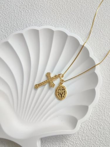 Rnivida 925 Sterling Silver Crucifix Cross and Miraculous Medal Pendant Necklace for Women - color: Gold, size: 20 inches