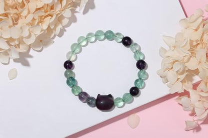 XIANNVXI Crystal Bracelet for Women Men 8 mm Natural Stone Beaded Bracelets Cat Bracelets Cross Bracelets Heart Bracelelt Jewelry for Women Birthday Gifts Stretch Bracelet - color: Multi-Fluorite