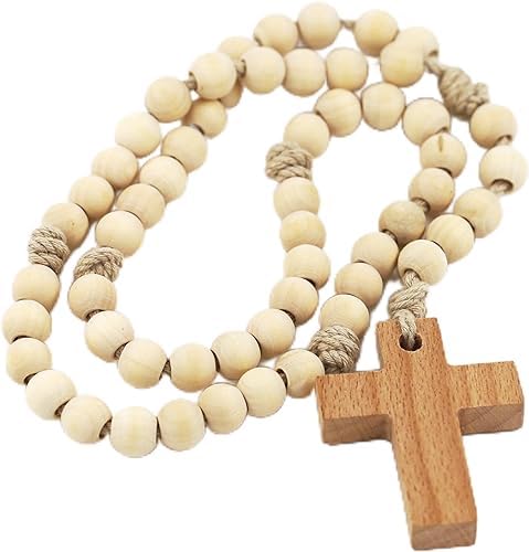 LYFOOHEART Handmade 100% Natural Wooden Rosary Beads Catholic Rosary for Pray Religious Rosary Decoration Gift for Mom, Girl, Grandmother… - size: Large Beads 0.48"