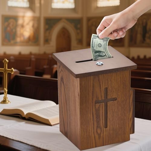 Prayer Request Box - Offering Boxes for Church, Cross Offering Box Collection Donation Charity Fundraising Box - color: Yellowish Brown