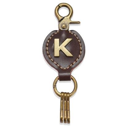 Initial Letter Keychain Brown Leather Alphabet Keychain with Easy Clasp, Key Car Key Bag Key Ring for Women Mens - color: K
