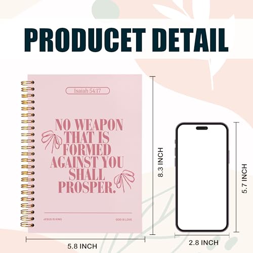 Preppy Christian Journaling Notebook, Isaiah 54:17 Bible Notebooks for Note Taking, Scripture Journals for Writing, Prayer Journal for Woman, Coquette Religious Spiral Notebook 5.5x8.3 Inch - color: 54:17