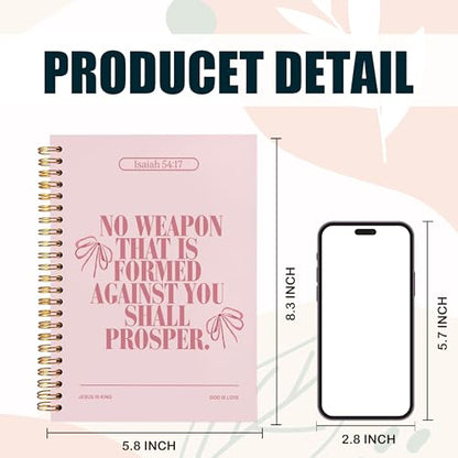 Preppy Christian Journaling Notebook, Isaiah 54:17 Bible Notebooks for Note Taking, Scripture Journals for Writing, Prayer Journal for Woman, Coquette Religious Spiral Notebook 5.5x8.3 Inch - color: 54:17