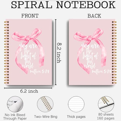 Coquette Pink Bow Christian Notebook, Inspirational Christian Journals for Women, Church Notes Journal, Prayer Journal for Woman, Bible Journaling Hardcover Spiral Notebook 5.5x8.3 Inch - color: Section 2