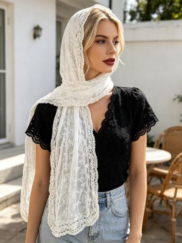 GERINLY Fashion Scarves for Women Lightweight Lace Printed Scarf Shawl Wrap - color: Snowwhite