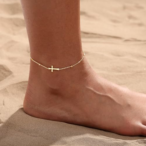 Ankle Bracelets for Women Waterproof Non Tarnish Anklet - style: Cross-GD