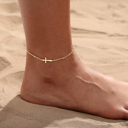 Ankle Bracelets for Women Waterproof Non Tarnish Anklet - style: Cross-GD