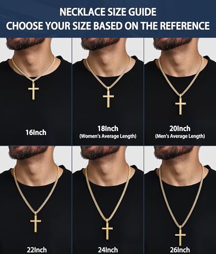 Jewlpire 925 Sterling Silver Cross Necklace for Men, 18k Gold Plated Sterling Silver Cross Necklace with 4mm Stainless Steel Cuban Link Chain for Men, Mens Necklace 16 18 20 22 24 26 Inch - color: Gold Cross Pendant