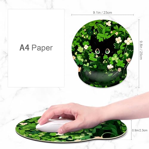 ITNRSIIET Ergonomic Mouse Pad with Wrist Support Wrist Rest Smooth Surface Non-Slip Rubber Base Comfortable Office Supplies Pain Relief, 9.8 x 9.1 inches, Green Leave Cat - color: Green Leave Cat