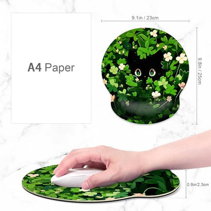 ITNRSIIET Ergonomic Mouse Pad with Wrist Support Wrist Rest Smooth Surface Non-Slip Rubber Base Comfortable Office Supplies Pain Relief, 9.8 x 9.1 inches, Green Leave Cat - color: Green Leave Cat