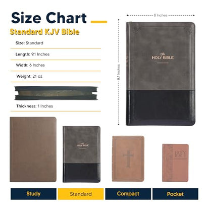 Personalized KJV Deluxe Standard Print King James Version Faux Leather Holy Bible with Thumb Index and Zippered Closure, Custom Name Includes Up to 3 Rows of Text with Red Letter Edition - color: Gray/Black