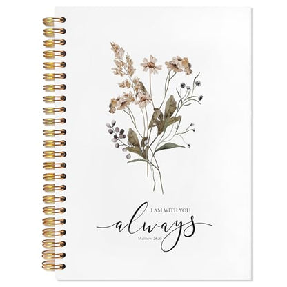 Boho Floral Christian Notebook Journal, I Am with You Always Bible Scripture Notebooks for Note Taking, Christian Gifts for Women, Religious Spiral Notebook 5.5x8.3 Inch - color: Greyish green