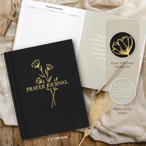 Lanpn Bible Prayer Journal for Women Men, 68 Weeks Linen Bible Study Journal Christian Prayer Notebook Planner with Scripture Verse, Devotional Journal Religious Christian Faith Gifts Women, Black - color: Black