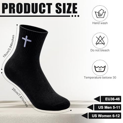 Skicuff 6/9 Pairs Christian Cross Socks Prayer Crew Stockings - color: Black