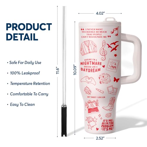 34HD Pop Music Tumbler 40oz with Handle & Straw, Gifts for Fans - color: Lyric Quote Era