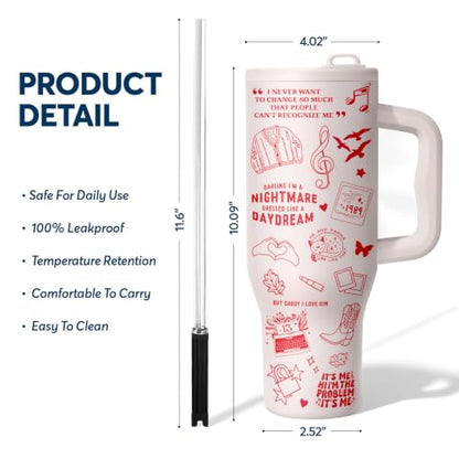 34HD Pop Music Tumbler 40oz with Handle & Straw, Gifts for Fans - color: Lyric Quote Era