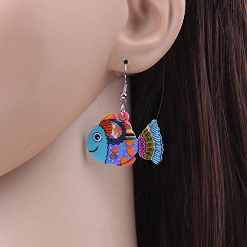 DUOWEI Novelty Cartoon Tropical Betta Fish Acrylic Earrings Colorful Marine Life Drop Dangle Jewelry Gifts - color: Multicolor