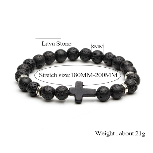 Softones 4PCS Cross Beads Bracelet for Men Women 8mm Healing Lava Stone Stretch Bracelets,7.5" - color: E:4Pcs a set