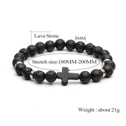 Softones 4PCS Cross Beads Bracelet for Men Women 8mm Healing Lava Stone Stretch Bracelets,7.5" - color: E:4Pcs a set