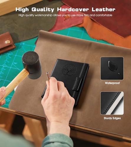 Biuwory A6 Leather Pocket Notebook, 140 Lined Pages Hardcover Small Journal - color: Black, size: Lined-140 Pages (3.7"×5.7")