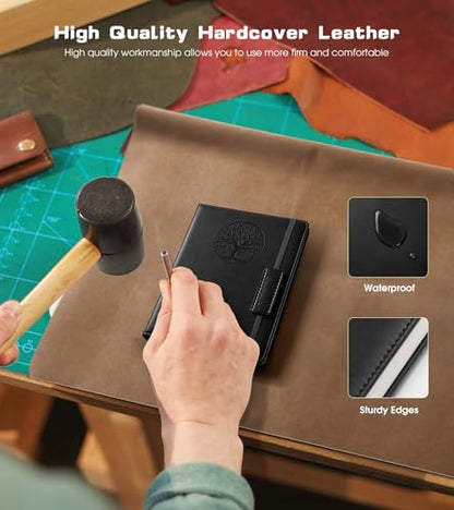 Biuwory A6 Leather Pocket Notebook, 140 Lined Pages Hardcover Small Journal - color: Black, size: Lined-140 Pages (3.7"×5.7")