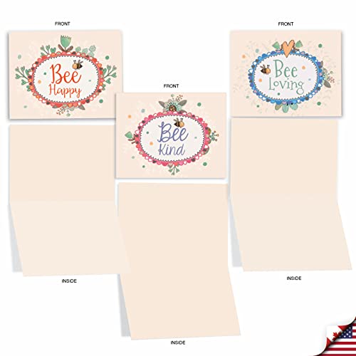 The Best Card Company - 10 Assorted Blank All Occasions Notecards Variety Box Set 4 x 5.12 Inch w/Envelopes Inspiring Words, Stationary for Men, Women (10 Designs, 1 Each) - Let It Bee M6548OCB - style: Let It Bee