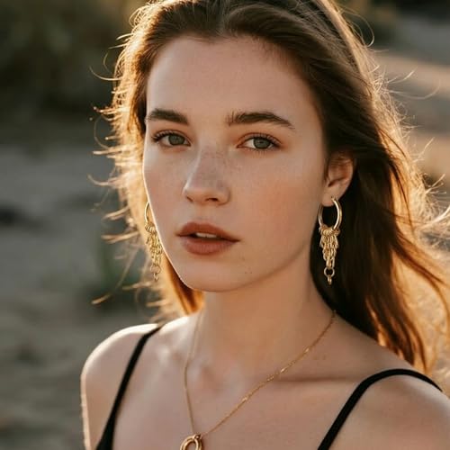 Gold Dangle Earrings for Women，Tassel Hoop Earrings with Charms - color: F