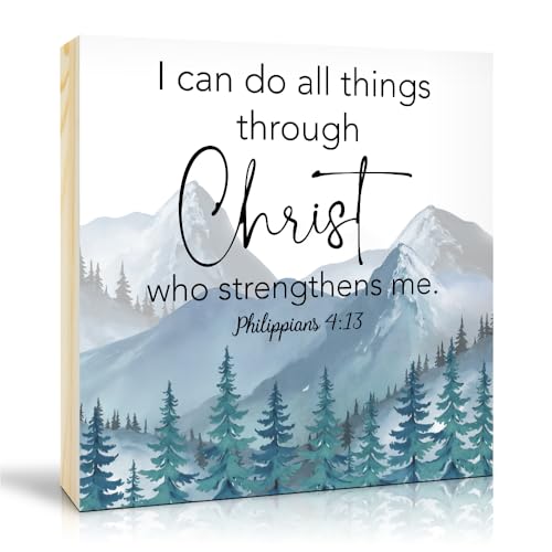 TOUNER I Can Do All Things Through Christ Who Strengthens Me Wood Box Sign, Funny Philippians 4:13 Quote Desk Decor, Christmas Birthday Thanksgiving Christian Table Display Gifts for Nana Mom Aunt BFF - color: multicolored005