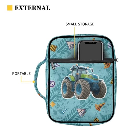 Coldinair Cool Tractor Bible Covers Bag for Kids Teen,Cool Carrying Book Case Church Bag Bible Holder with Handle and Zippered Pocket,Blue - color: Cool Tractor,blue
