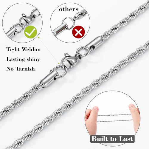 Cross Necklace for Boys Mens Stainless Steel Twisted Rope Chain Cross Pendant Rustproof Necklace for Teen Boy Mens Christian First Communion Confirmation Gifts for Boys - color: Silver