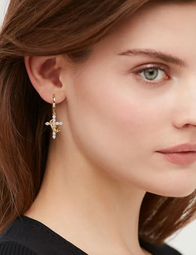 Moissanite Sterling Silver Cross Earrings for Women Huggie Drop - color: Cross Crown (Gold)