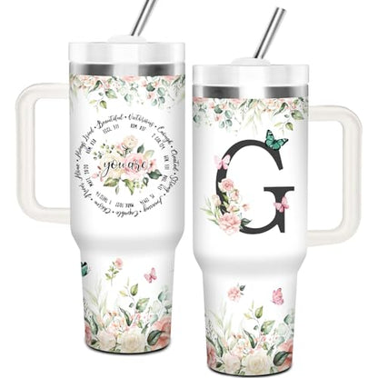 Christian Gifts for Women, Personalized Initial G Tumbler 40oz - style: Initial G cup