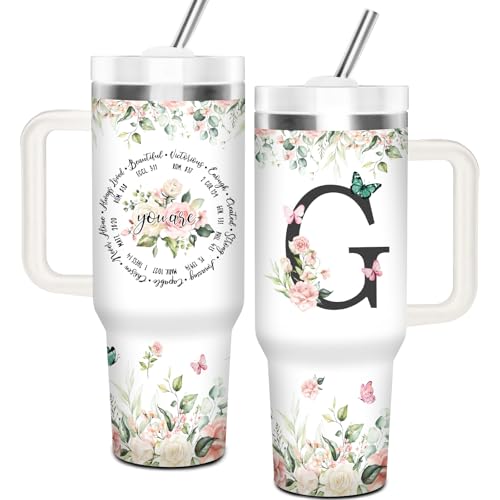 Christian Gifts for Women, Personalized Initial G Tumbler 40oz - style: Initial G cup