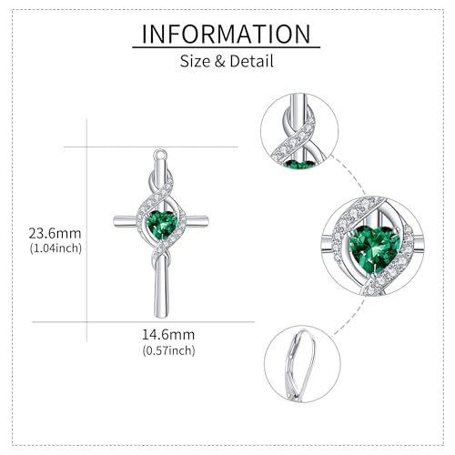 ONEFINITY Cross Earrings for Women 925 Sterling Silver Cross Birthstone Dangle Drop Earrings Infinity Cross Religious Jewelry Gifts for Women - color: 05-May-Created Emerald