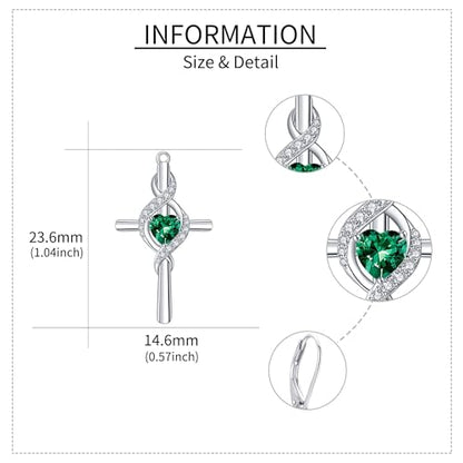 ONEFINITY Cross Earrings for Women 925 Sterling Silver Cross Birthstone Dangle Drop Earrings Infinity Cross Religious Jewelry Gifts for Women - color: 05-May-Created Emerald
