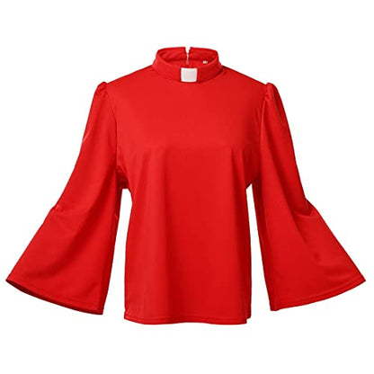 Women's Clergy Shirt Tab Collar Swing Long Sleeve Regular Blouse - color: Red, size: Large