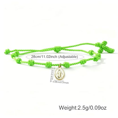 10 Knots Lucky Protection Rope Cross Bracelet For Women Men, Handmade Good Jesus Pendant Charm Amulet Adjustable Christian Pulsera Decenario String Jewelry, Daily Friendship Gift - color: Jesus Green