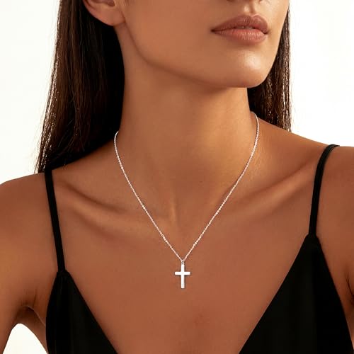 Moodear Cross Necklace for Women, Dainty Faith Pendant, Christian Jewelry - color: Sterling Silver