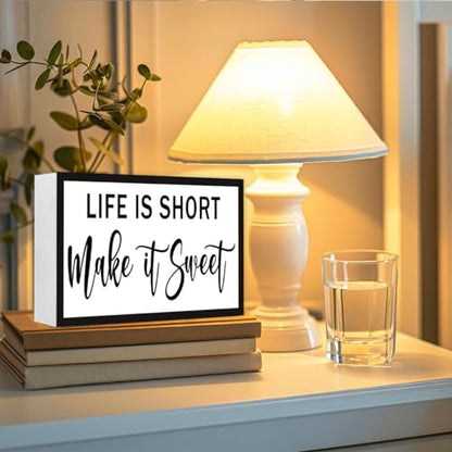 Life is Short Make it Sweet Inspirational Wood Box Sign,Motivational Quote Wooden Block Sign Desk Decor for Home Office Bedroom Shelf Tabletop Decor - style: Life is Short Make it Sweet
