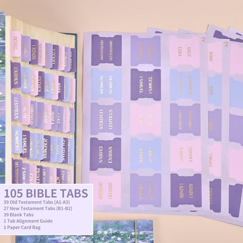Laminated Bible Tabs for Women, Purple Pink, Gold Foil Lettering, 105pcs - style: Gold Foil WaterLilyPurple