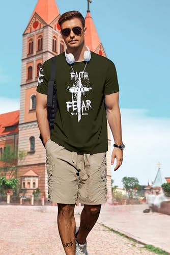 Christian Jesus Faith Shirts Men: The Way The Truth Life Cross Graphic Tee - color: Army Green, size: Large