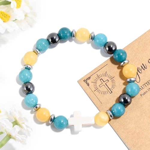 VIBILIA Cross Beaded Bracelets for Women, Birthday Gifts - color: H 1. Cross - Three Color Amazonite