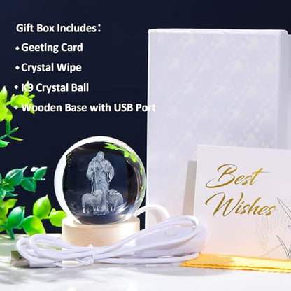 Arikyrist 3D Crystal Jesus Figurine Statue Night Light, Laser Engraved Crystal Christian Catholic Religious Easter Gift with Wooden Base - color: 3d Jesus#3