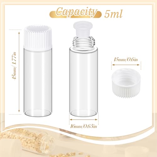 Lallisa 80 Pcs 5 ml Glass Vials with White Screw Caps and Plastic Stoppers, 1/6 oz Clear Small Leakproof Bottles Bulk, Mini Liquid Sample Vials for Essential Oils, Sample, DIY Craft - color: Clear with White Cap, size: 5 ml