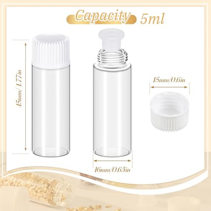 Lallisa 80 Pcs 5 ml Glass Vials with White Screw Caps and Plastic Stoppers, 1/6 oz Clear Small Leakproof Bottles Bulk, Mini Liquid Sample Vials for Essential Oils, Sample, DIY Craft - color: Clear with White Cap, size: 5 ml