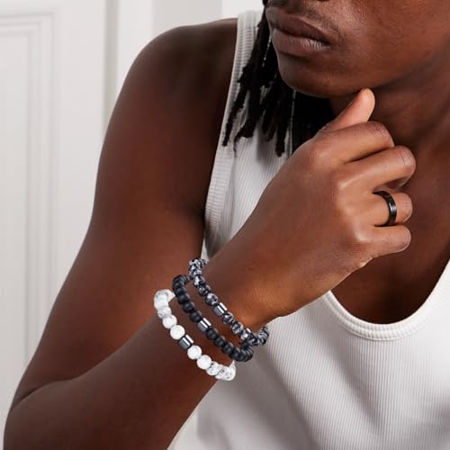 RANKEEF Tiger Eye Bracelet For Men 8MM Natural Stone Stretch Adjustable Black Crystal Beaded Bracelet for Men Women Gifts - color: 4,lava rock,black,gray,white bracelet