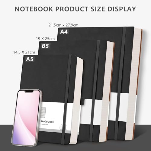 AHGXG College Ruled Notebook, 320 Pages, Large Journal A4 (8.5''×11') - color: Black, size: A4